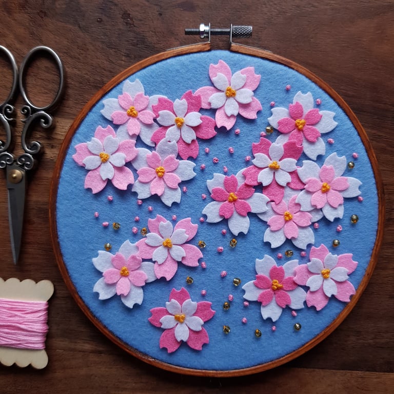 Blossom Layered Felt Flowers with hand embroidery-  wall decoration