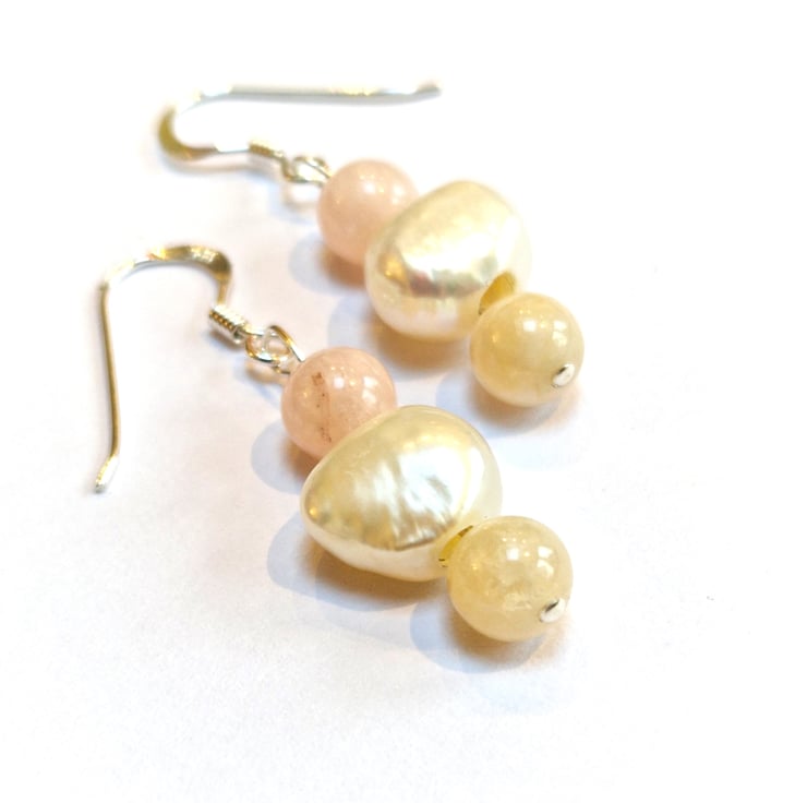 Pearl Earrings with Morganite Stone, Dangle, Pa... - Folksy