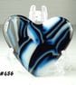 Fused glass blue black white heart pocket hug with stand 5x4.5cm (486)