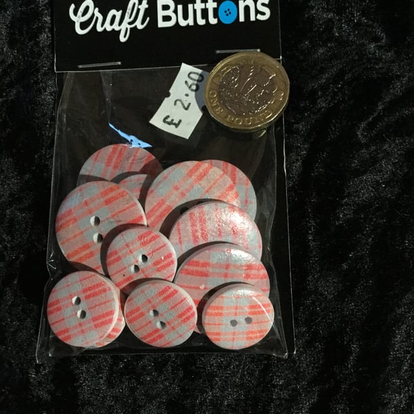 Craft Buttons Pink Grey Plaid (N.68)