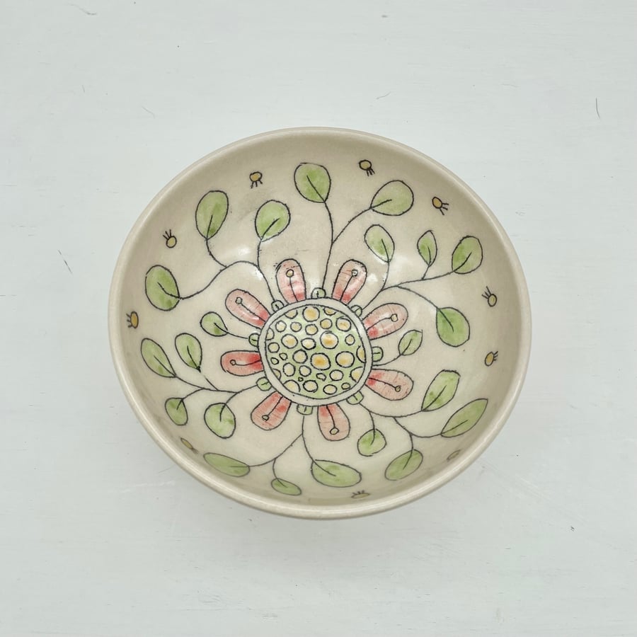 Pretty Snack Dip Bowl - Flower & Leaves - Handmade Pottery B02