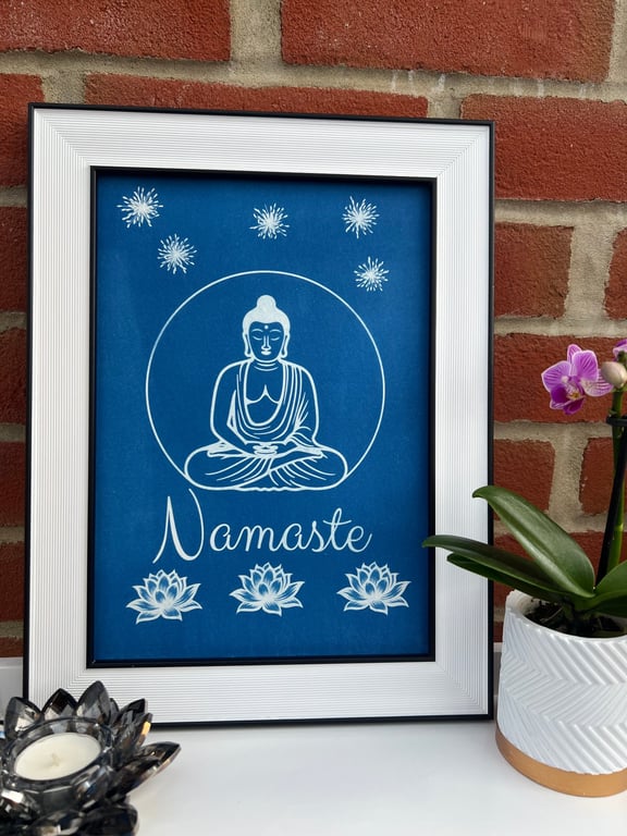 Yoga space wall art, Lotus flower and Buddha Cyanotype art