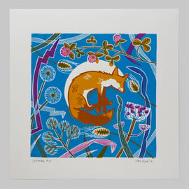 Sleeping Fox hand pulled screen print