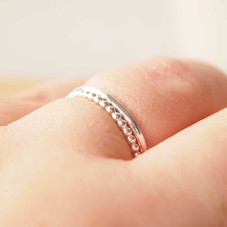 Stacking Rings Double Set, Two Textured Silver Band Rings