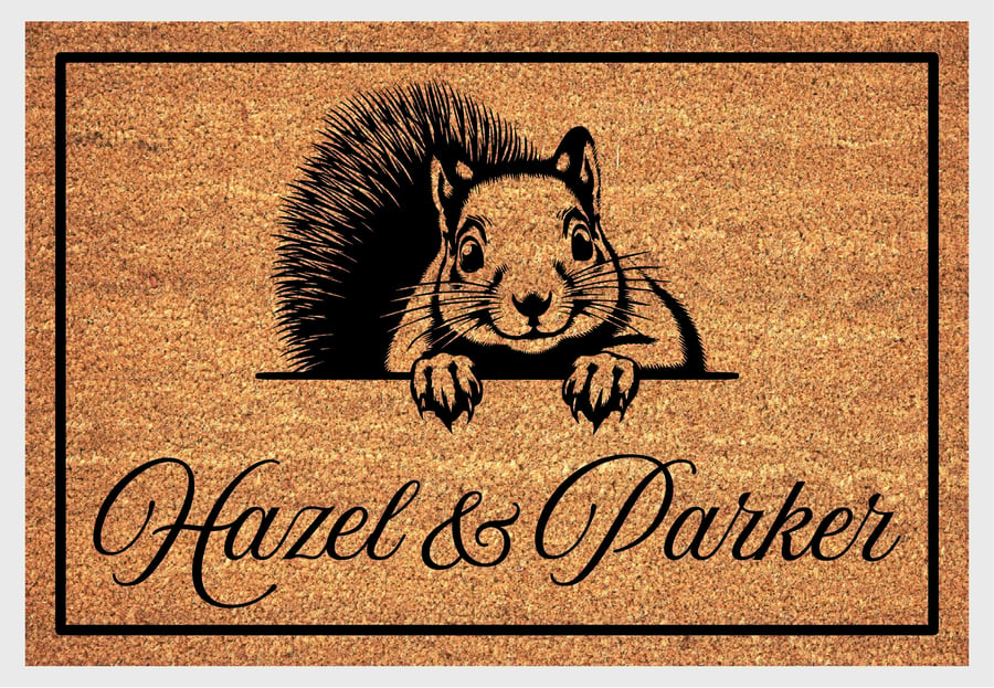 Squirrel Door Mat - Personalised Grey Squirrel ... - Folksy