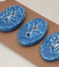 3 Medium Oval Cornflower Blue Brocade Pattern Ceramic Buttons - Image 4
