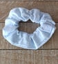 Geometric white and blue scrunchie 