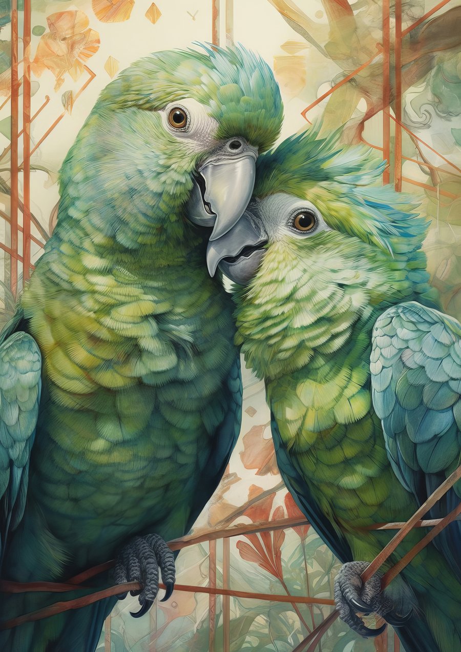 Tropical Parrot Pair Art Print - Lively 5x7 Watercolor for Exotic Bird Admirers