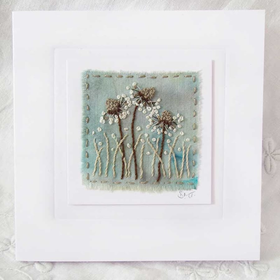 HAND EMBROIDERED GREETINGS CARD WILD FLOWER