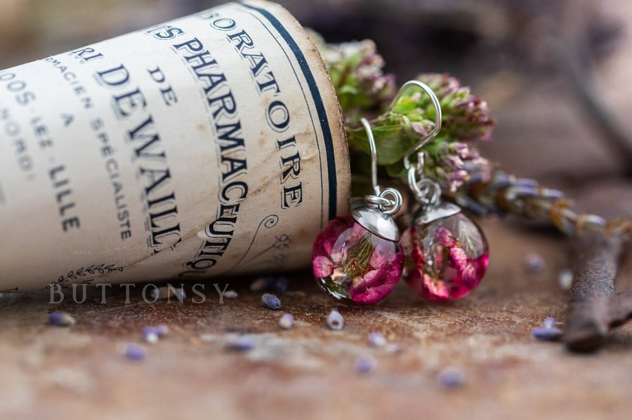 Heather Earrings Real Flower Earrings Globe Earrings Resin Earrings Resin Jewelr