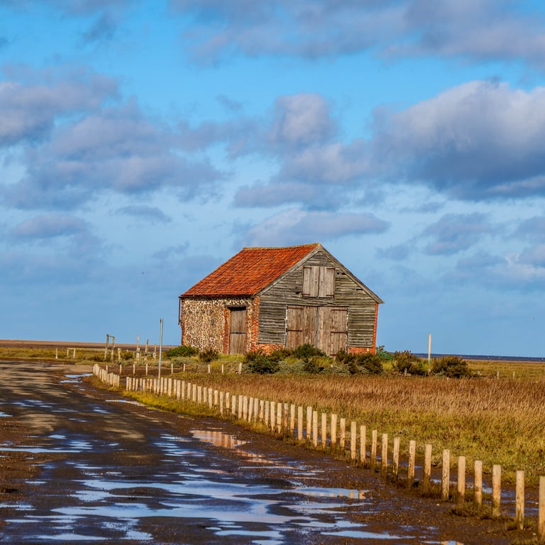 Norfolk Coastline Greetings Card - Thornham Barn - Blank Inside