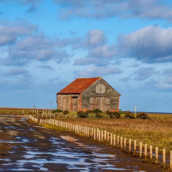 Norfolk Coastline Greetings Card - Thornham Barn - Blank Inside