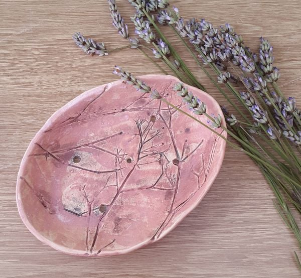 Pink Organic Floral Ceramic Soap Dish