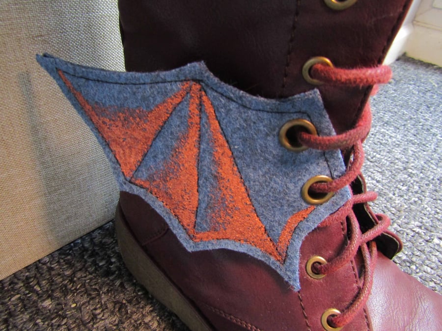 Steampunk Fabric Boot Wings Bat Wings Blue Copper