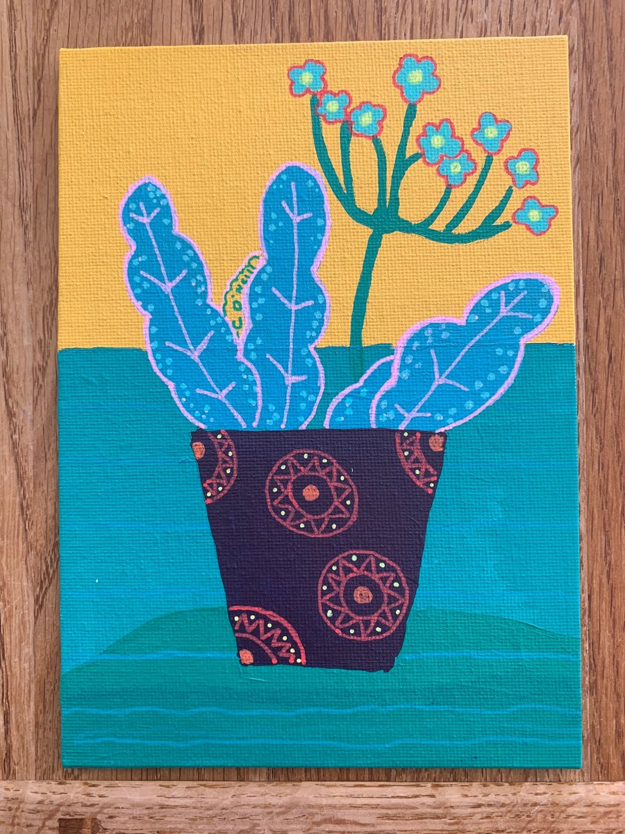 Colourful Mexican Flower Pot -  Original Colourful Flower Painting