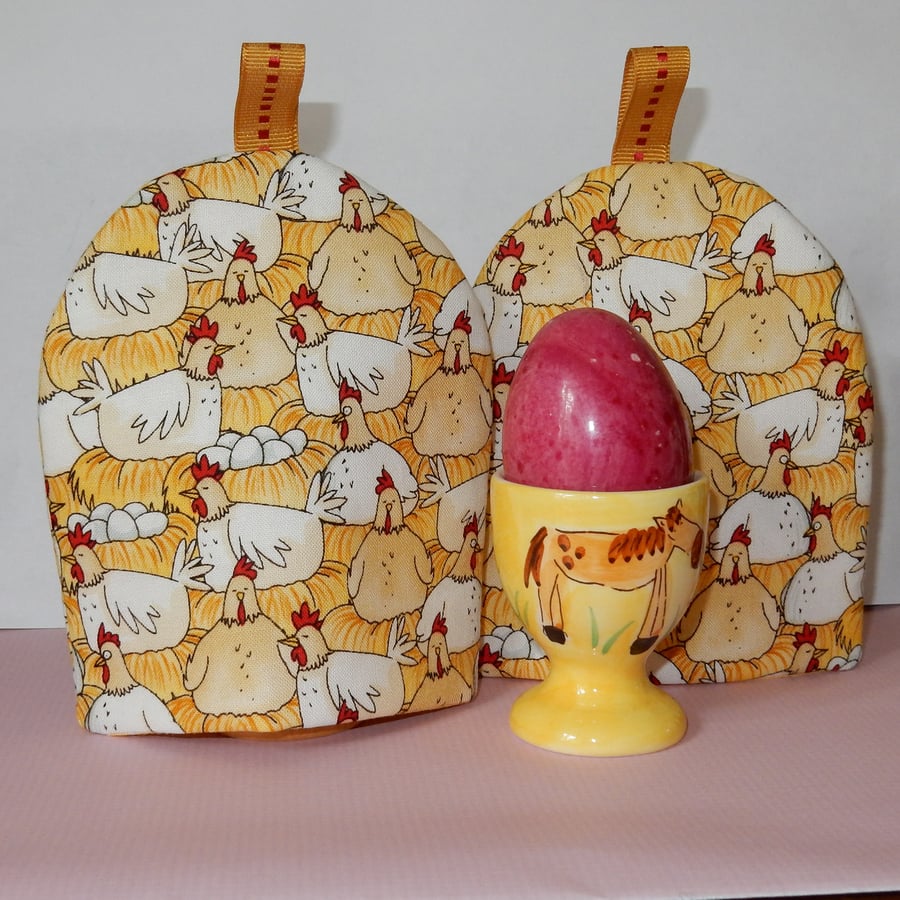 Egg Cosies hens and eggs - pair SALE PRICE