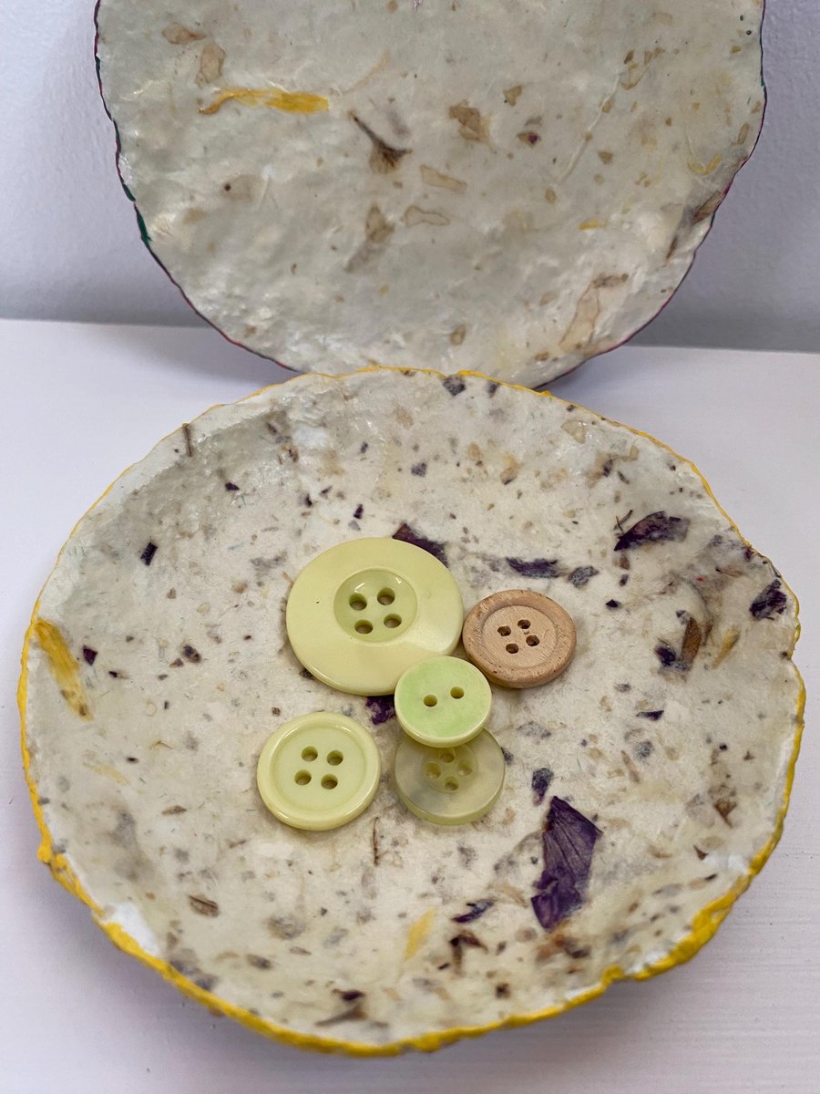 Handmade Paper Mache Pin Dishes: Floral Decoupage, Wabi-Sabi Style