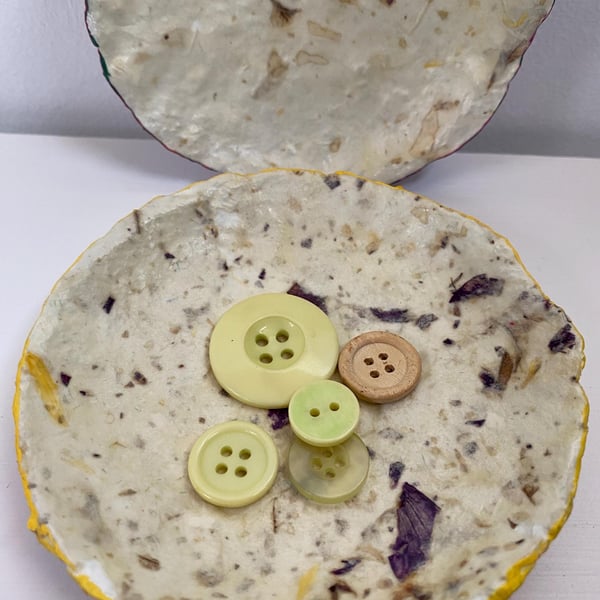 Handmade Paper Mache Pin Dishes: Floral Decoupage, Wabi-Sabi Style