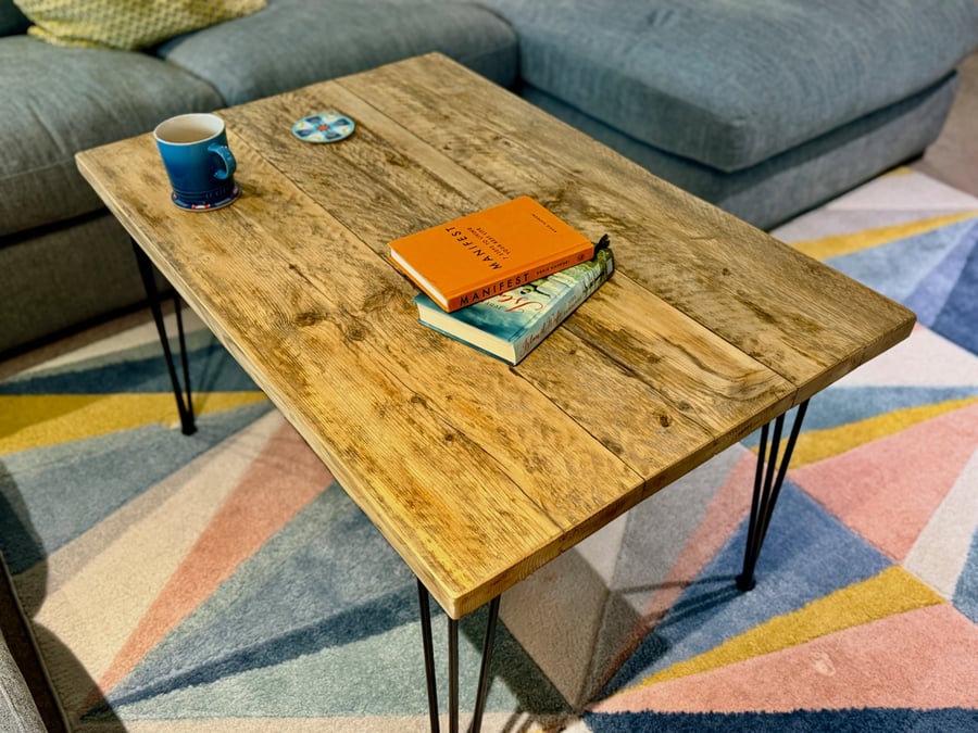 Handmade Reclaimed Scaffold Board Coffee Table - Hairpin Legs - Living Room