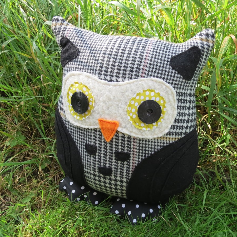 Gilbert, a 35cm tall tweed owl cushion.