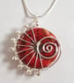 Silver Wirework Spiral Pendant with Red Ceramic Bead - Limited Edition