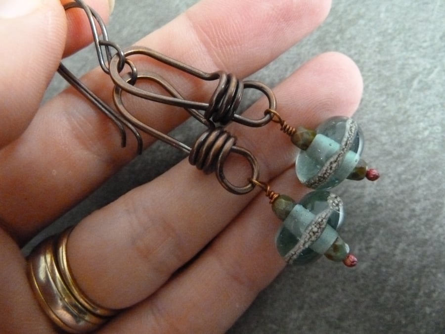 copper and aqua glass earrings