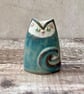 Small Cat Vase, handmade blue green mini cat pot - Image 1