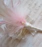 Pale Vintage Pink & Ivory Cream Bow Regency Feather Sprig Headpiece Pin - Image 3