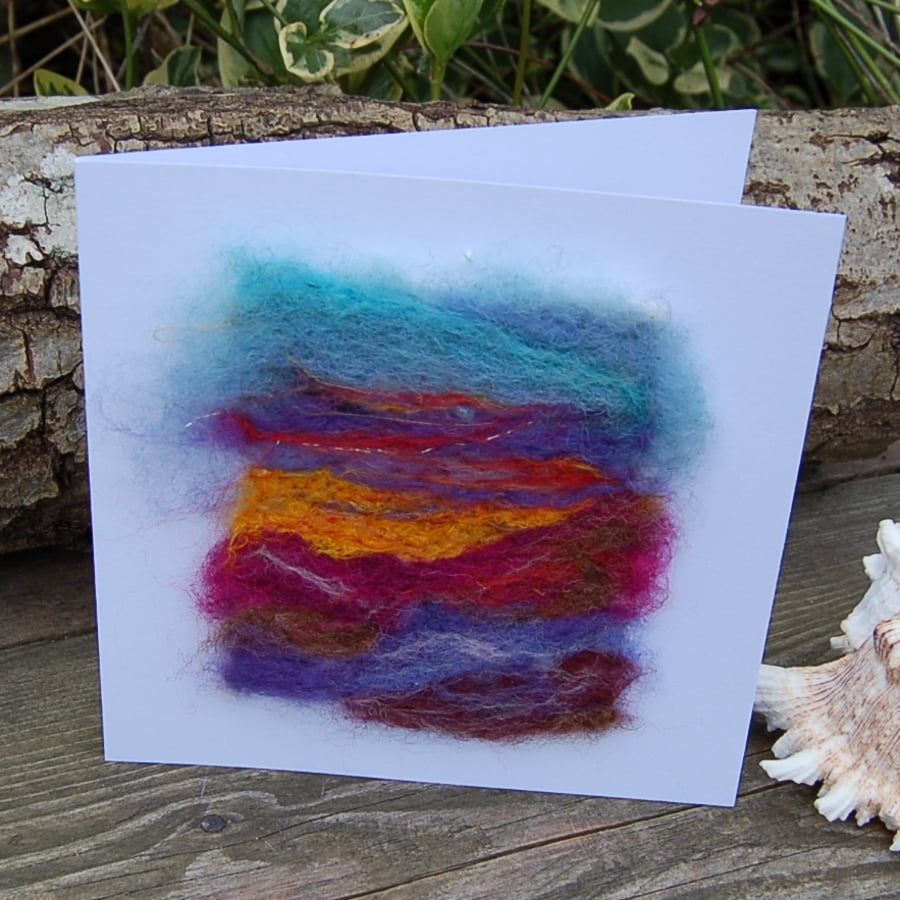 Birthday Card - Sunset - Needle felt wool card