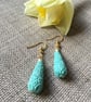 Turquoise & gold drop earrings with floral pattern, SALE - Image 1