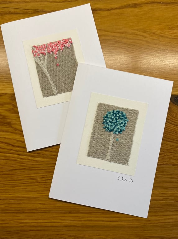 Set of Two Hand Embroidered Cards