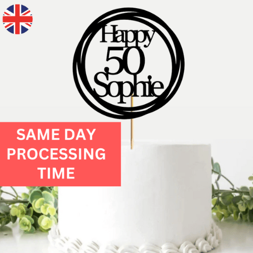 50th Birthday Cake Topper, Happy 50th Birthday Cake Topper, Custom Cake Topper