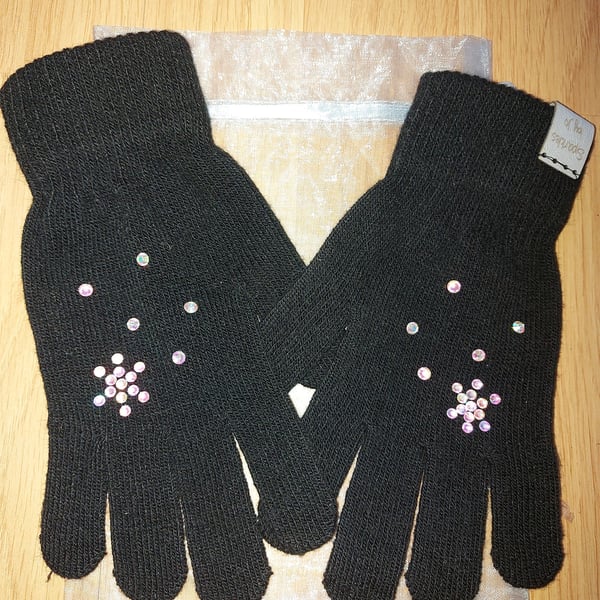 Small snowflake SPARKLE GLOVES, Clear or AB sparkles, hand sparkled