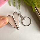 Rose pink heart stained glass key ring, Heart charm, Valentine gift