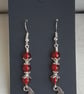 Vampire Bat Earrings - Silver tones and red beads. - Image 1