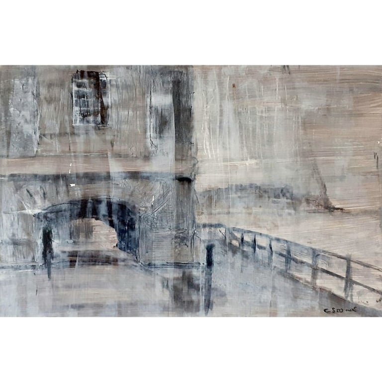 Royal William Yard Plymouth Mixed Media Painting on Yupo Paper Mounted