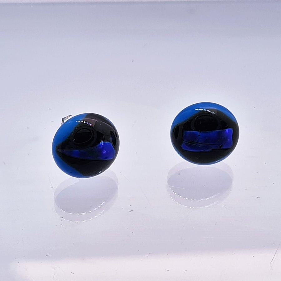 Blue Dichroic Glass Stud Earrings