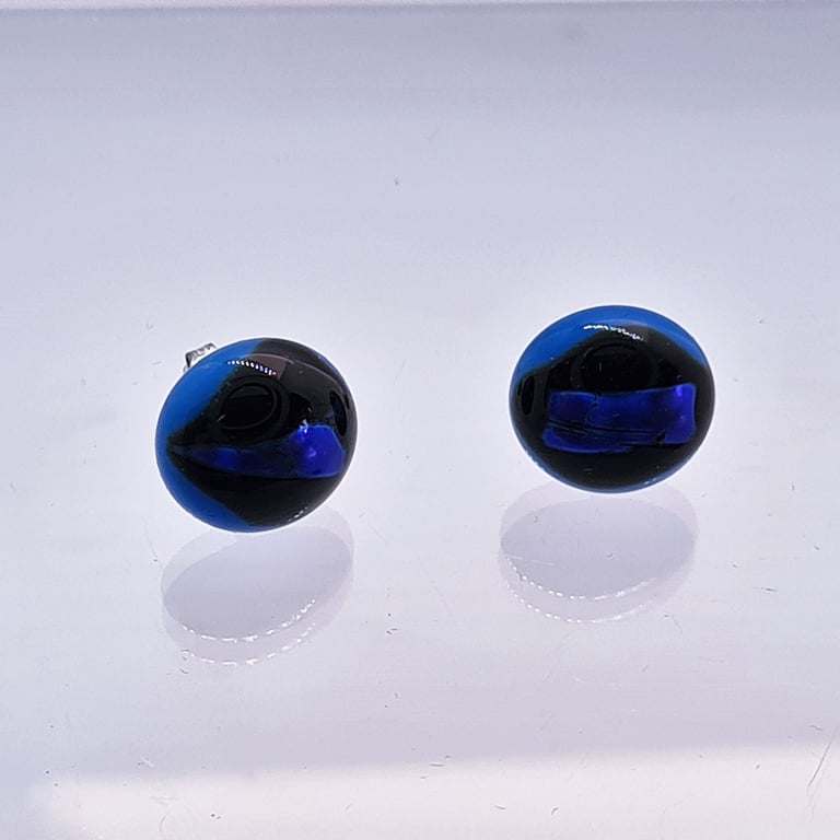 Blue Dichroic Glass Stud Earrings