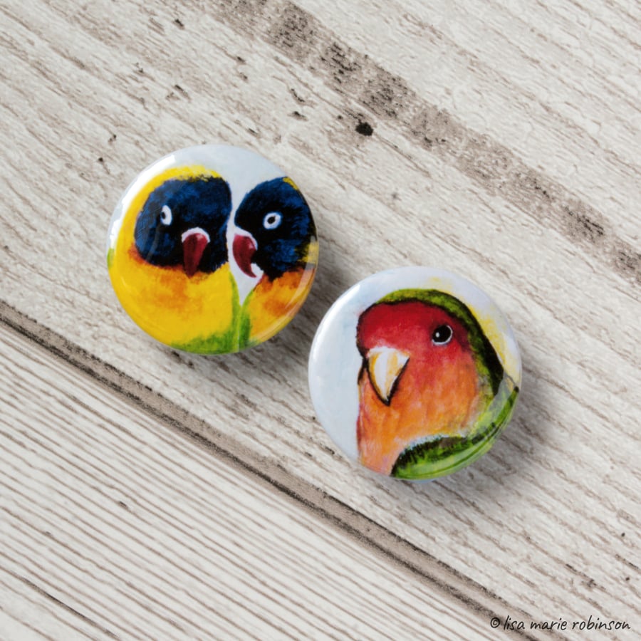 Lovebirds 25mm Button Badges - Pack of 2