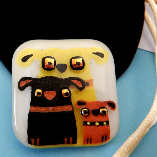 Handmade Fused Glass 'Dog' Brooch