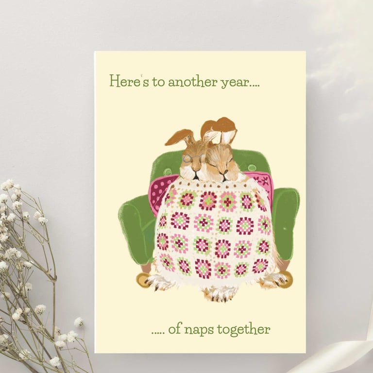 Anniversary Card cute funny anniversary Hare family illustrations