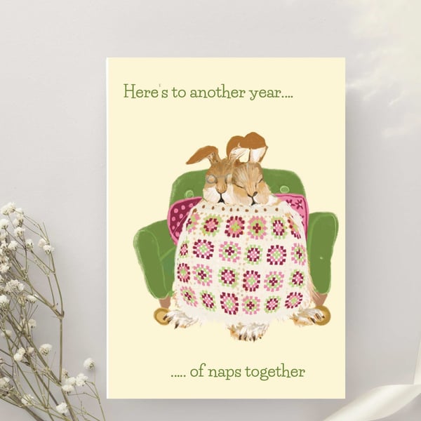 Anniversary Card cute funny anniversary Hare family illustrations