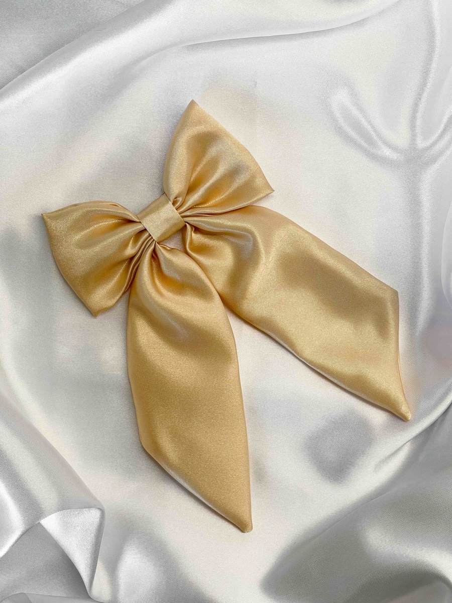 Antique Gold Hair Bow Satin Hair Accessories Oversized Hair Bow Clip For Girls