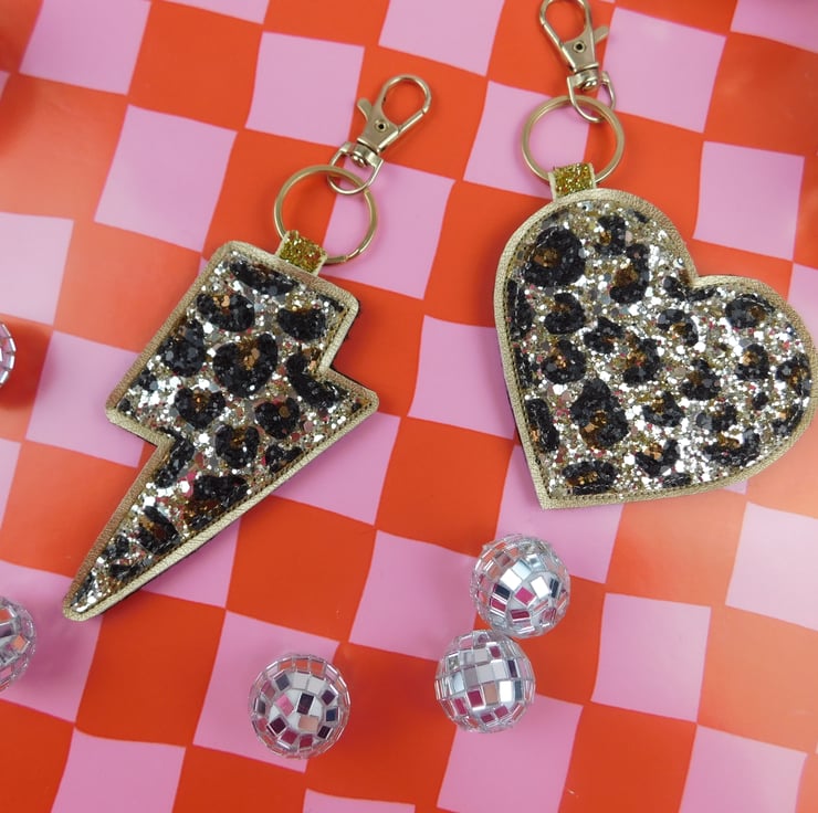 Leopard Print Glitter Lightning Bolt Keyring Folksy