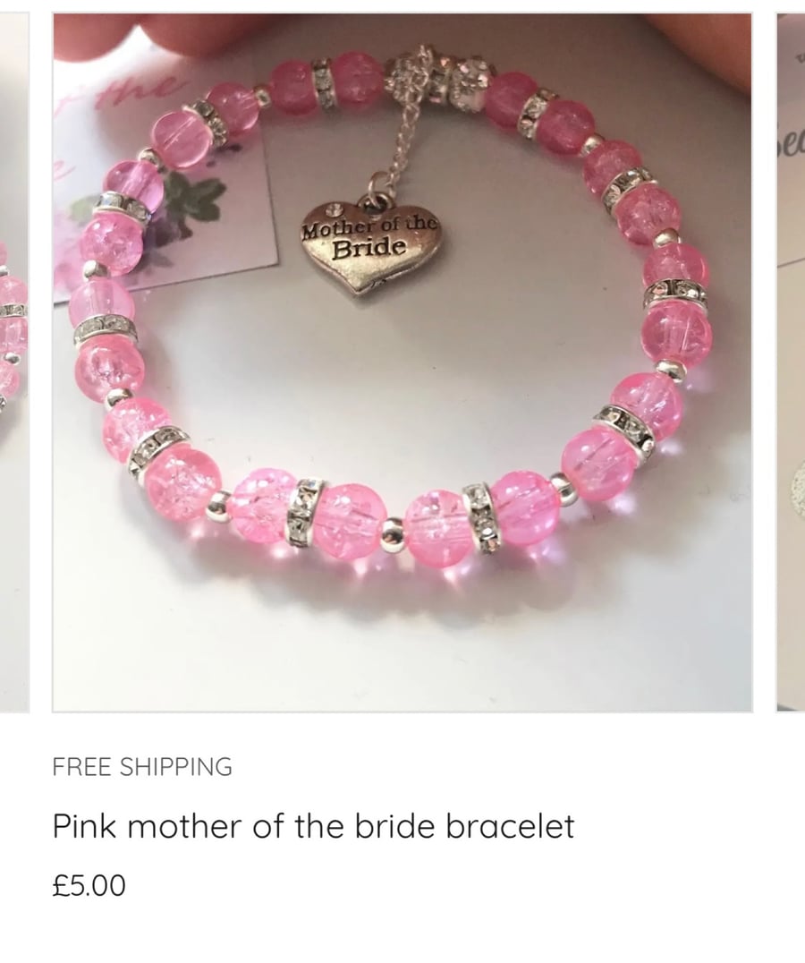 Mother of the bride pink stretch beaded bracelet gift mother of the bride 