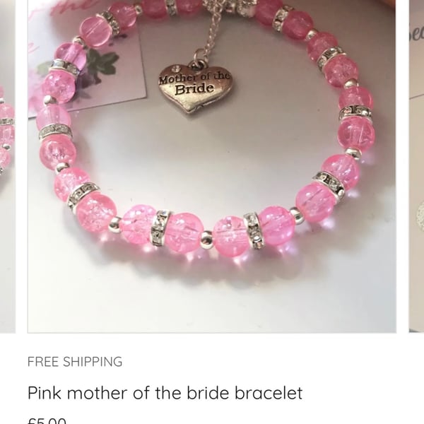 Mother of the bride pink stretch beaded bracelet gift mother of the bride 