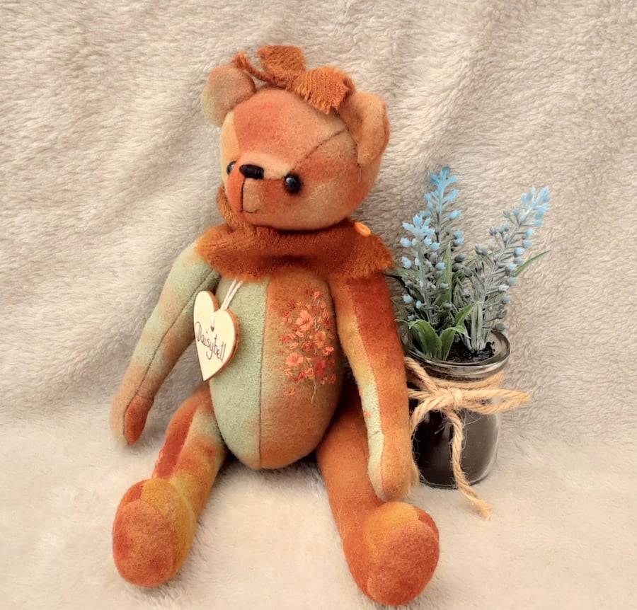 Hand dyed and embroidered collectable bear. One of a kind artist teddy Bear