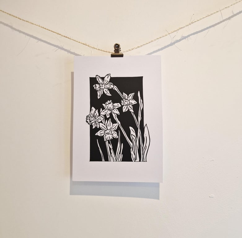 Daffodils Spring Lino Print
