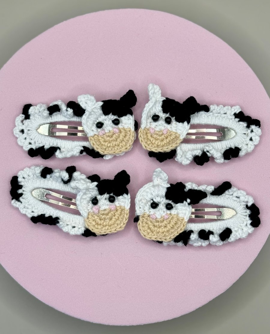 Crochet cow farm animal knit hair clip for toddler and baby girl