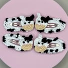 Crochet cow farm animal knit hair clip for toddler and baby girl